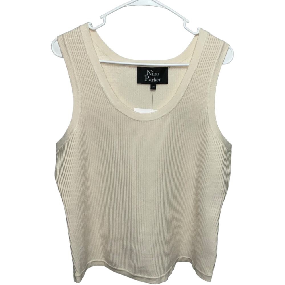 Nina Parker Women’s Trendy Ribbed Sweater Tank Top Off White Size 2X
